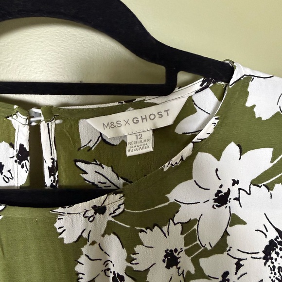 M&S x Ghost Green Floral Shirred Midi Waisted Dress - Picture 5 of 5
